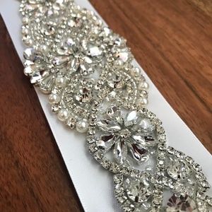 Queen Dream White Crystal Bridal Belt, Sash-tie
